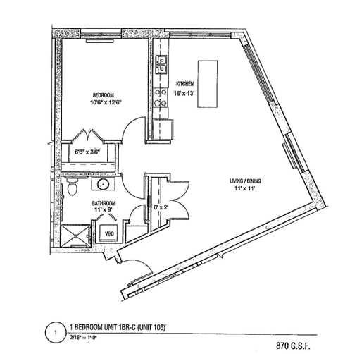 a floor plan of a small house with a bedroom and a living room
